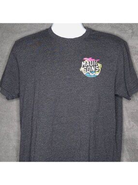 Maui & Sons Mens Graphic T-Shirt Large Shark Palm Logo Dark Gray Short Sleeve